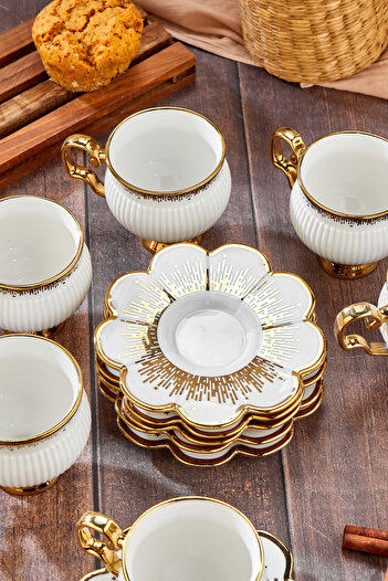 Cooker Set of 6 220 ml Porcelain Teacups with Stylish Design - Gold Gilded - Gift Option