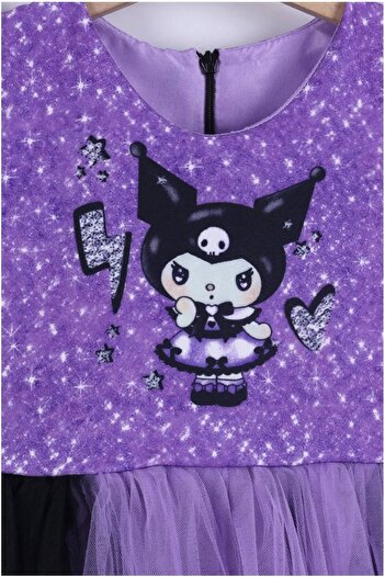 diamondstar Kuromi Baskılı TaçlI Çantalı Kız Elbise 3/10 Yaş