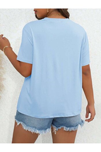 PENTHİLUS Women's Casual Short Sleeve Round Neck Large Size Summer Floral Printed T-Shirt