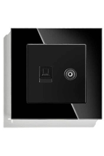 CLASSLIGHTS Priză RJ45 TV + Internet, Cat6, Ramă din sticlă securizată, Classlights, Negru