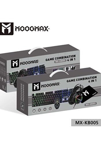 MOOGMAX مجموعة ألعاب 4 في 1 لوحة مفاتيح ألعاب مضيئة، وماوس ألعاب وسماعة رأس قابلة للتعديل ولوحة ماوس اسود