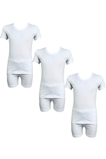 City Rose Fashion 3 - Pieces Cotton Roundneck Undershirt and Short Underwear Boy Set Whit