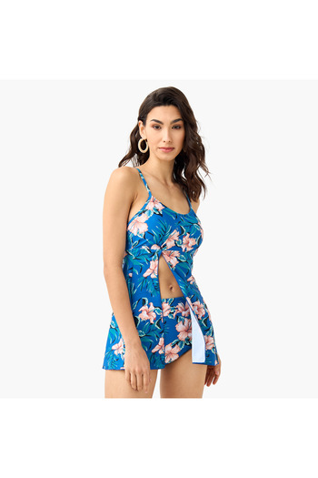 FAV Floral Print Strappy Swim Top and Briefs Set