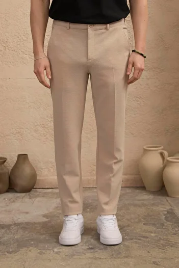 BRACCAS Ανδρικό παντελόνι με υφή Lycra μπεζ