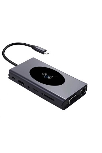 CLASSLIGHTS ElectroAZ 13 in 1 Multifunctional Hub Adapter, Wireless Charging 15W, PD USB-C Port, HDMI 4K, VGA