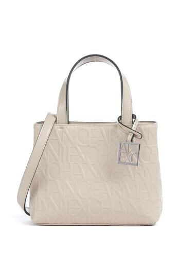 Armani Exchange Women's Brand Logo Patterned Zippered Shoulder Strap Ecru Shoulder Bag 942647   Cc793-U1092