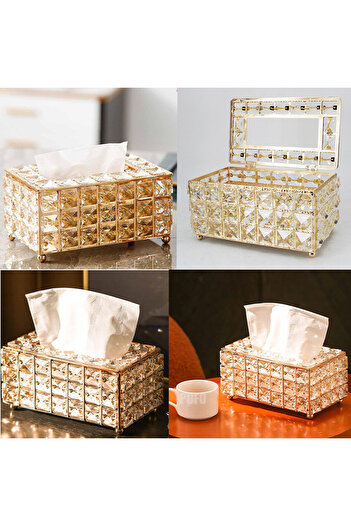 PUFO Cutie metalică decorativă elegantă pentru șervețele, 20 x 12 cm, aurie