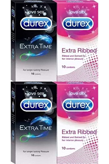 Durex Extra Time, Extra Ribbed (40 Pieces) Condom (Set of 4, 40S)