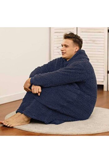OEM Blanket with sleeves, sweatshirt type, with hood and kangaroo pocket, Flannel 250g/sqm 135 cm, Blue