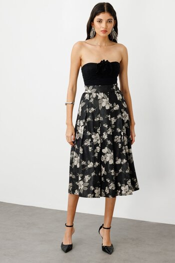 Ekol Patterned Pleated Midi Length Skirt