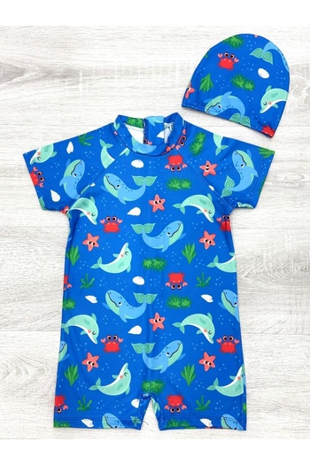 MODANINO Boy's Swimming Cap Set (Jumpsuit Swimsuit + Swimming Cap) 2-8 Years 12219