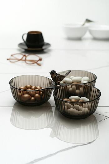 EWs Acrylic Bird Snack Bowl Presentation Sugar Bowl Smoked (Not Glass & Porcelain)