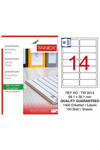 Tanex Tw-2014 Printer Label 99.1 X 38.1 mm 1.400 Pieces - White