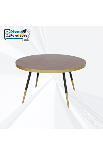 PixelsFurniture Pixel Furniture 3 Piece Round Coffee Table and 2 Side Table Set with Wood Top and Metal Ends