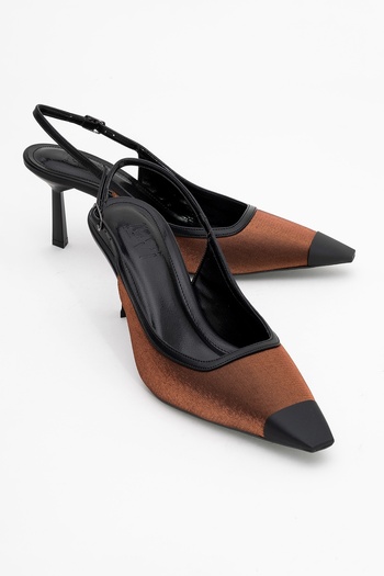LuviShoes Alive Copper Satin Matte Toe Detailed Women's Heeled Shoes