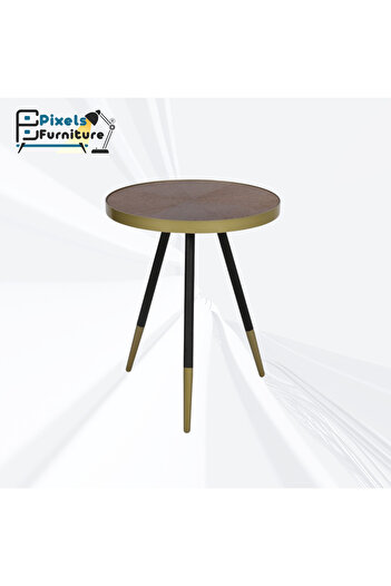 PixelsFurniture Set of 2 Pixel Furniture Round Side Coffee Tables with Wood Top and Metal Ends, Durable Table
