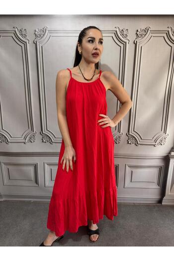 AGORATEKSTİL Women's Viscose Fabric Strap Long Dress