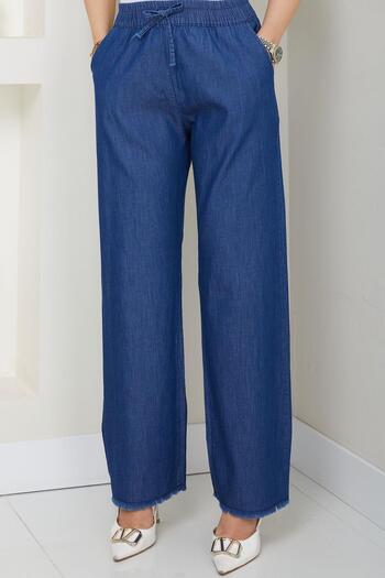 hafsamina Elastic Waist Denim Pants Dark Blue Hm2726