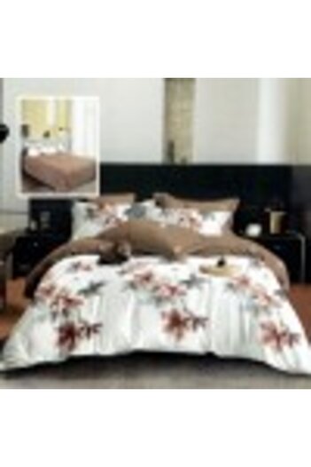 Pucioasa Double Bed Linen Made of Finet, Duvet Cover 200x220cm, 6 Pieces Set, Brown/Grey Leaves