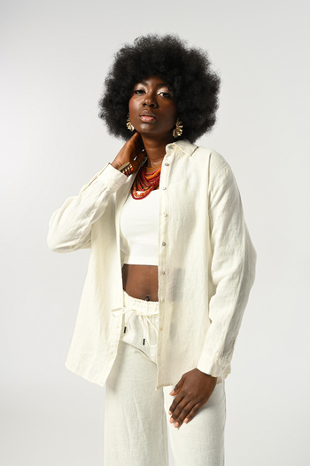 Orfeo Negro Women's 100% Linen Solid Color Oversize Cut Shirt