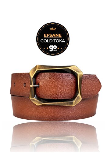 GoDeri 100% Genuine Leather, Legendary Gold Brushed Buckle, Brown Women's Jeans Belt 4 Cm=08-goldbrushed