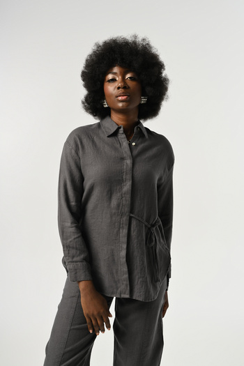 Orfeo Negro Women's 100% Linen Shirt with Front Tie Detail