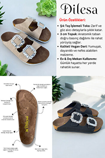 Dilesa White Women's Stone Buckle Orthopedic Sole Slippers Double Banded Buckle Daily Comfortable Home & Outdoor Slippers