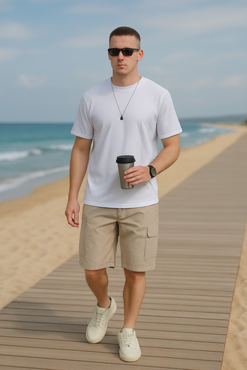 Pobudo Beige Color Parachute Fabric Men's Shorts with Cargo Pockets