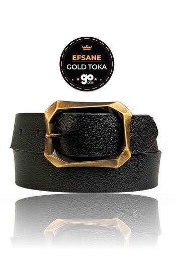 GoDeri 100% Genuine Leather, Legendary Gold Brushed Buckle, Black Women's Jeans Belt 4 Cm=08-goldbrushed