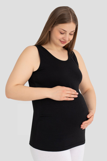 Arma Yıldız Soft Textured Cotton Maternity Undershirt Black with Thick Straps