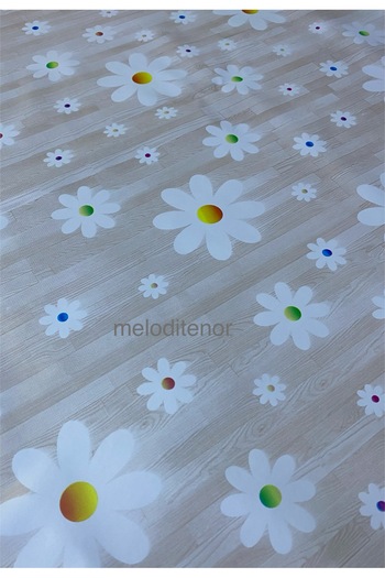 MİRELLA Thick Fiber Lined Slip-Resistant Wipeable Daisy Pvc Oilcloth Table Cloth