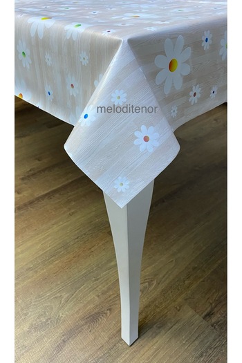 MİRELLA Thick Fiber Lined Slip-Resistant Wipeable Daisy Pvc Oilcloth Table Cloth