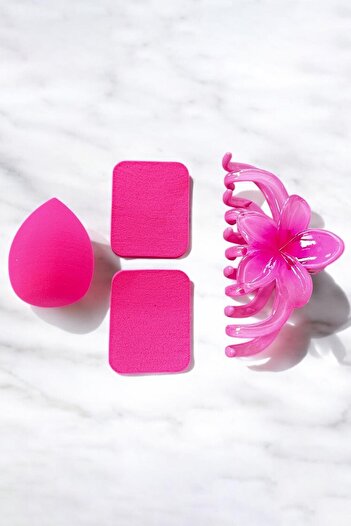 TAKIŞTIR Fuchsia Color Latch Buckle / Makeup Sponge / Powder Sponge Set