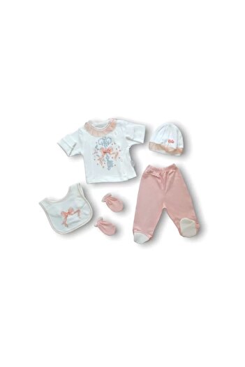 BabyBird Dean Cross Stitch Embroidered 100% Cotton Antibacterial 5-Piece Bodysuit Set Hospital Outlet Powder
