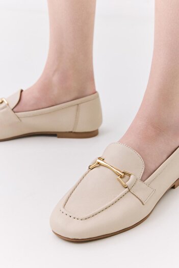 Yaya by Hotiç Kadın Deri Ekru Tokalı Loafer