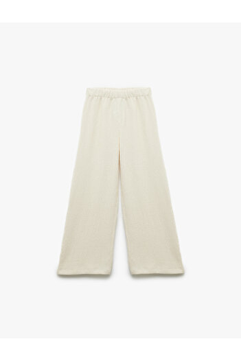 Koton Elastic Waist Viscose Blended Textured Wide Leg Trousers