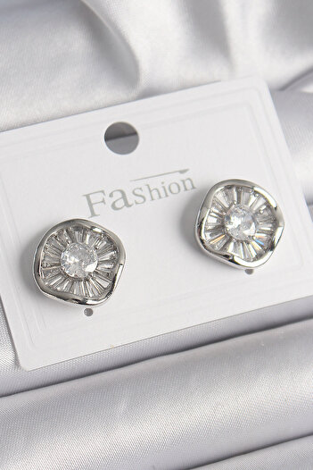 SeyCey.co Brass Silver Color Zircon Stone Clover Model Women's Earrings