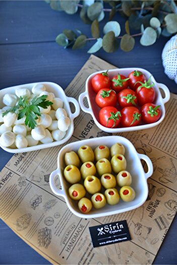 şirin eşyalarım 3 Piece Porcelain Square Appetizer Plate / Small Size