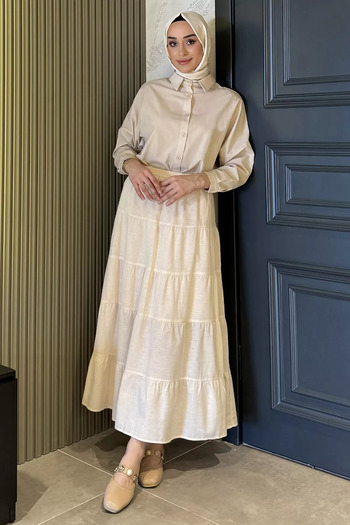 julude Stone Women's Elastic Waist Layered and Pleated Hijab Skirt