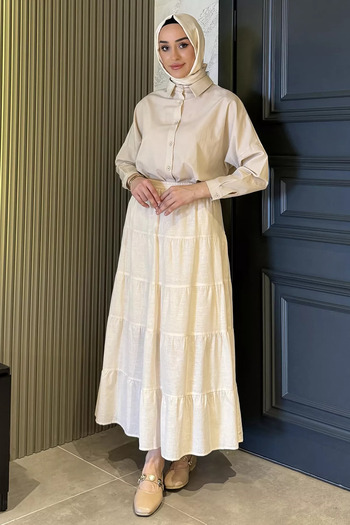 julude Stone Women's Elastic Waist Layered and Pleated Hijab Skirt