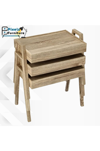 PixelsFurniture Pixel Furniture 3-Piece Rectangular Coffee and Tea Serving Table Set, Turkish Made