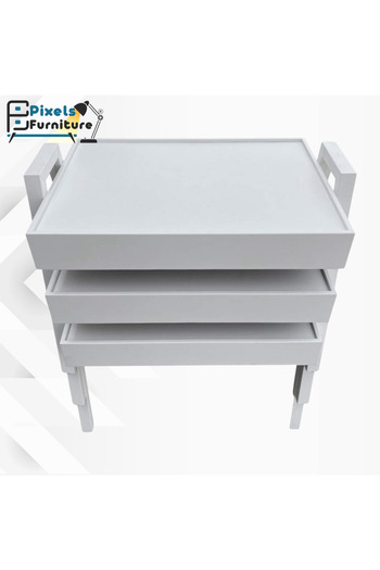 PixelsFurniture طقم طاولات تقديم القهوة والشاي بتصميم مستطيل 3 قطع صناعة تركية من بكسل الأثاث