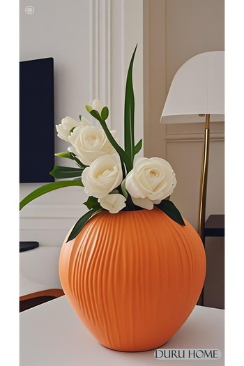 Lui Tasarım Nordic Style Large Size Oval Ceramic Line Pattern Orange Vase