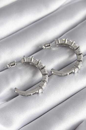 SeyCey.co Brass Silver Color Zircon Stone Hoop Model Women's Earrings