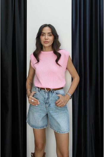 Havoş Pink Sleeveless Crew Neck Sweater