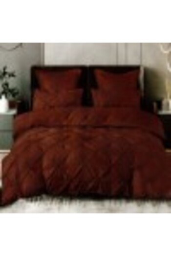 Pucioasa Finet double bed linen with pleats, 6 pieces, duvet cover sheet 200x220cm, Dark brown