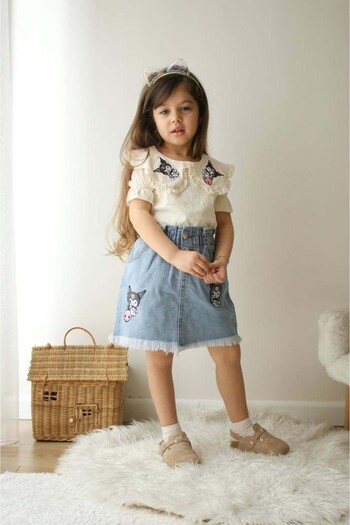 MİNİKO KİDS Girl's Kuromi Model Jeans Skirt Cotton Suit