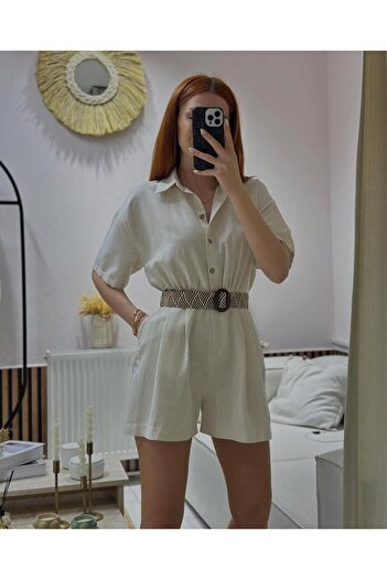 Moda Asrın Keten Kemerli Tulum Elbise