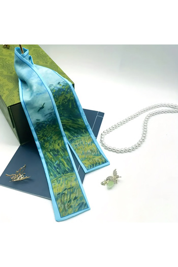 MAHLA Design Scarf, Oil Painting Patterned Thin Shawl, Bag Accessory