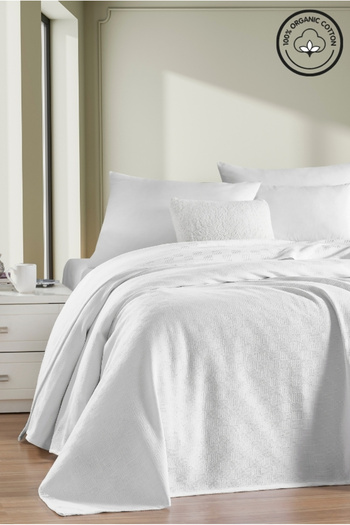 VESSİNOHOME Pike Single 100% Cotton Small Checkerboard Patterned Bedspread Hotel Type Luxury Pike White